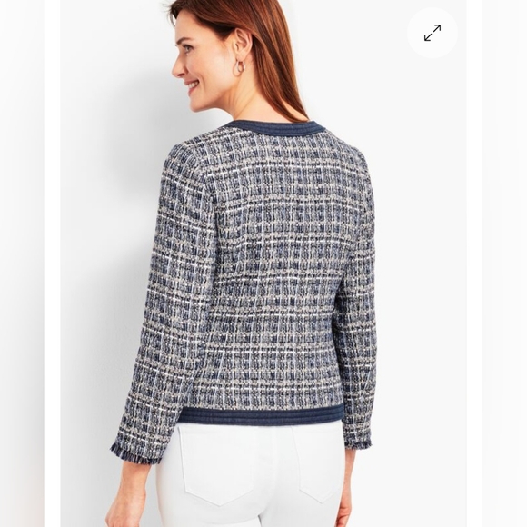 Robert Talbott Petite Women's Tweed Jacket Chambray Trim Blazer Navy Size 12P - Picture 6 of 16